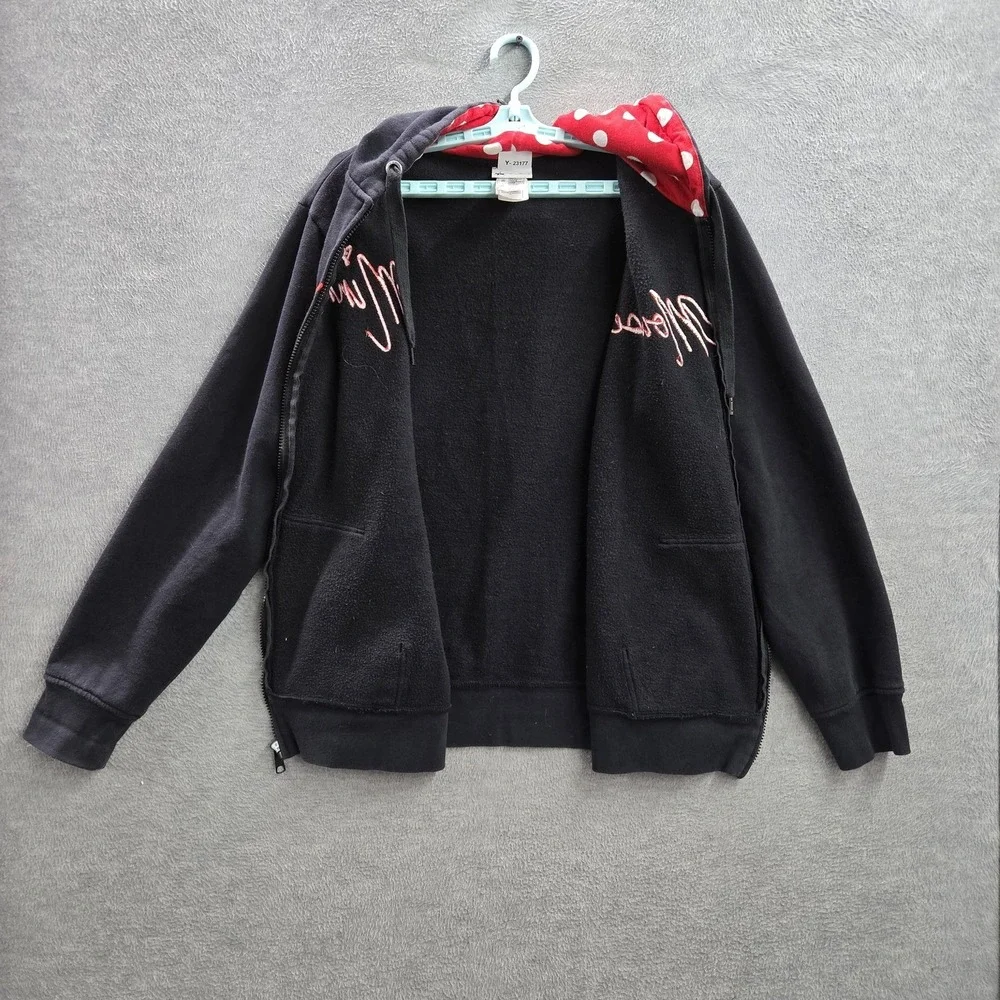 Disney Parks‎ Women Hoodie XXL Black Minnie Mouse Embroidery Polka Dot